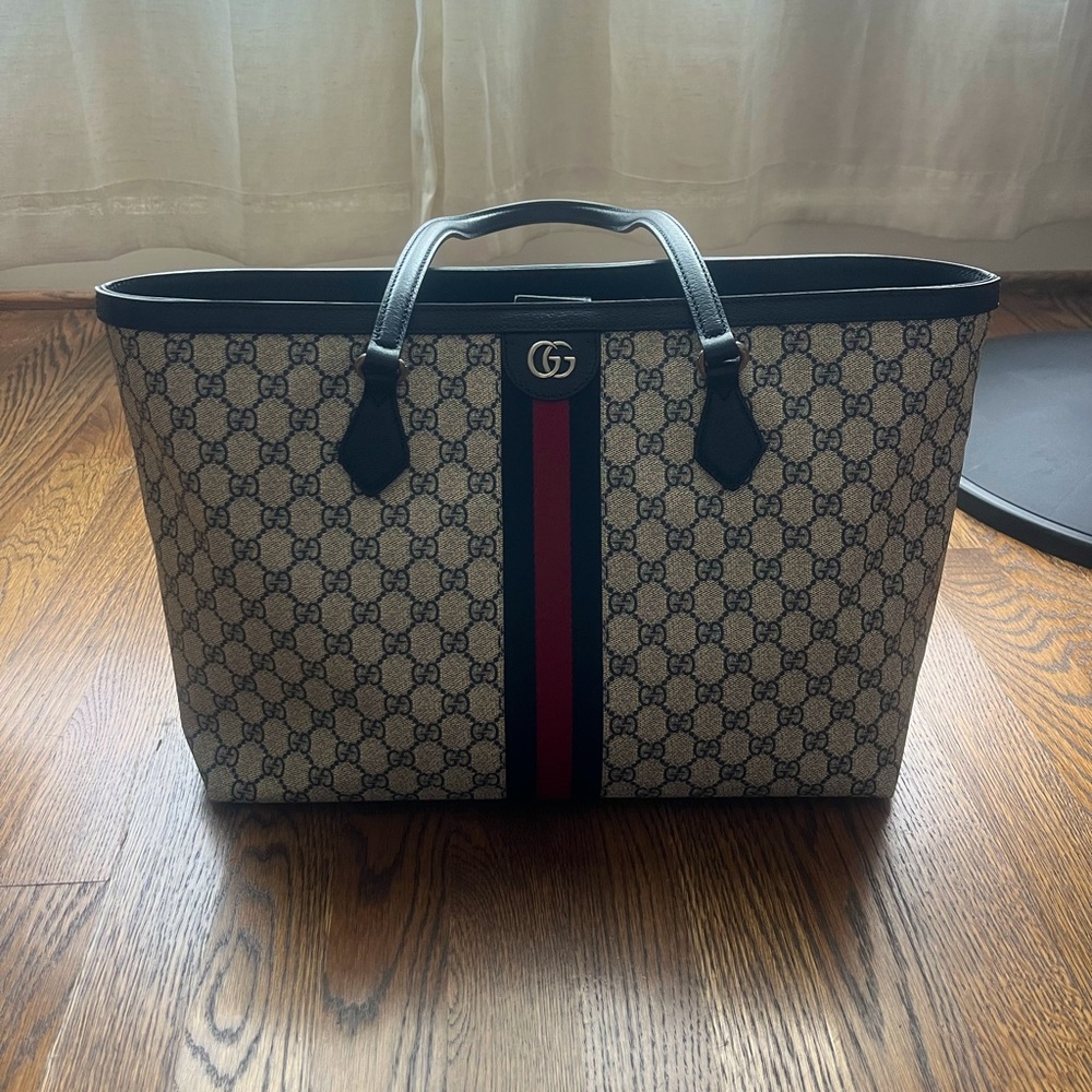 Gucci Ophidia GG Supreme Beige and Blue tote